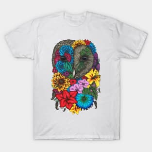 Floral Owl Color White Background T-Shirt